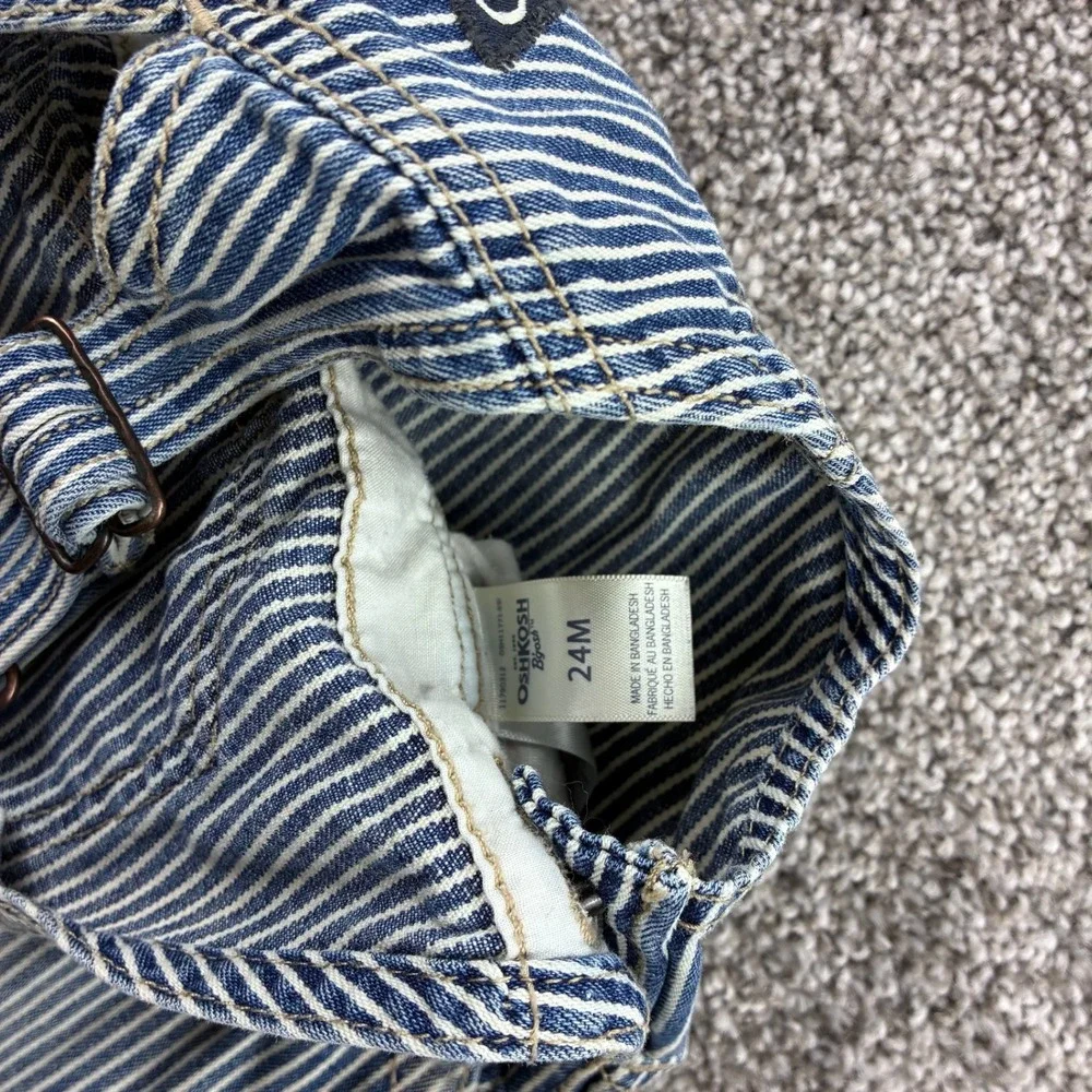 Vintage OshKosh B'gosh Denim Overalls Bib Kids 24M Blue Hickory Railroad Striped
